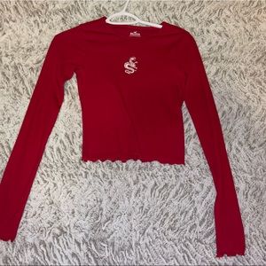Red hollister long sleeve shirt with dragon